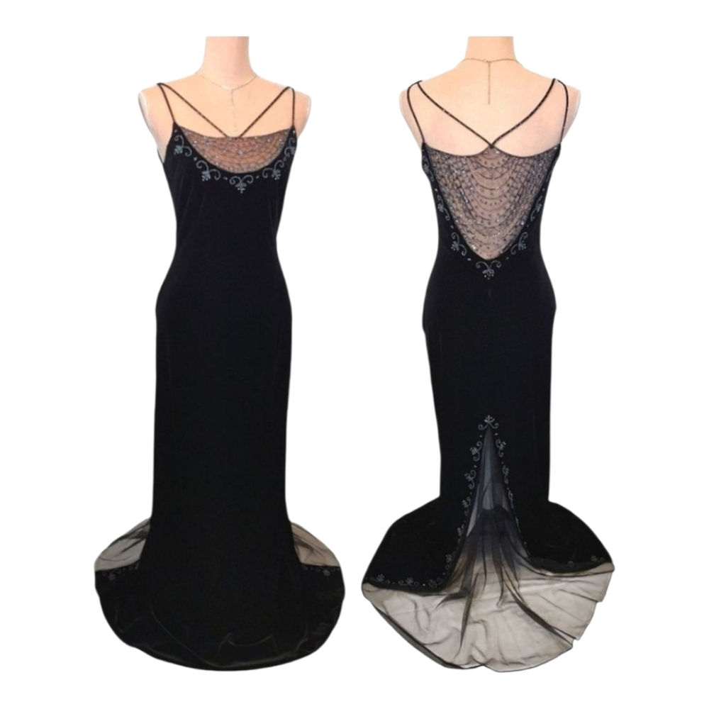 Vintage Dave & Johnny Black Velvet Dress with Bead Accents Sz 5/6